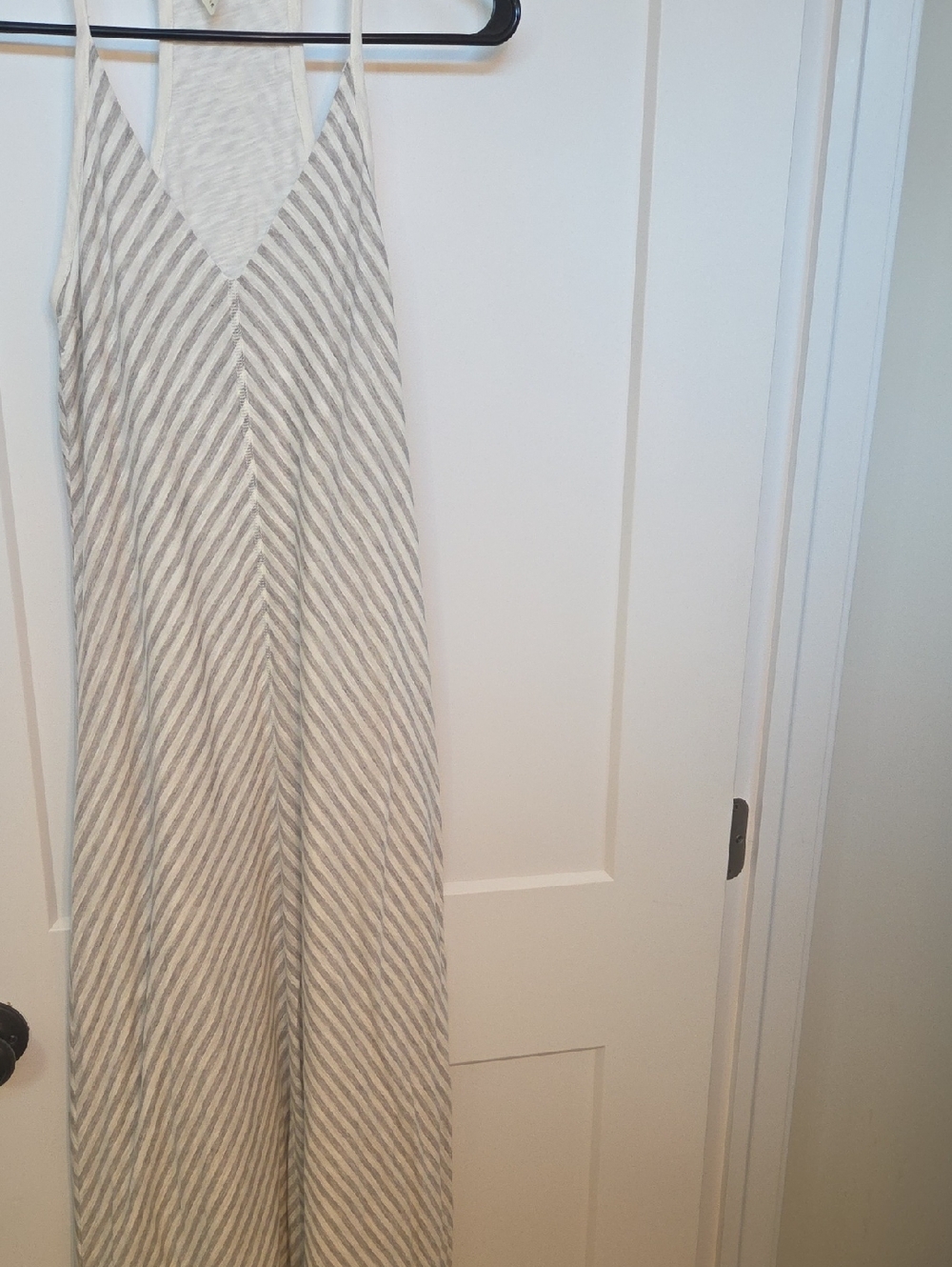 Ag Adriano Goldschmmied Striped V-Neck Maxi Dress in Cream and Gray